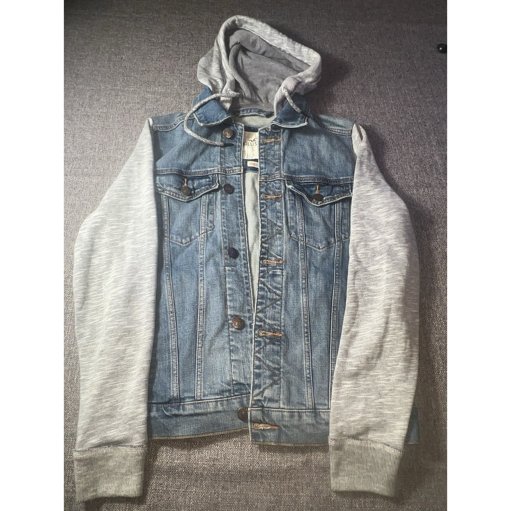 HOLLISTER Denim Jacket Med. Wash w/ Gray Cotton Hoodie  Size SMALL